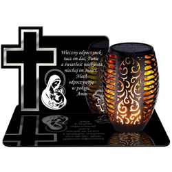 ZNICZ SOLARNY LED WIECZNY PODSTAWKA NA CMENTARZ GRÓB Krzyż EFEKT PŁOMIENIA