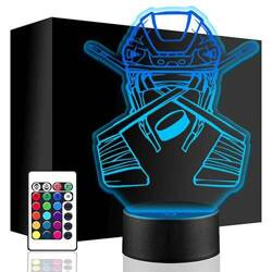 LAMPKA NOCNA HOKEJ KIJ KRĄŻEK KASK 3D + PILOT prezent URODZINY statuetka