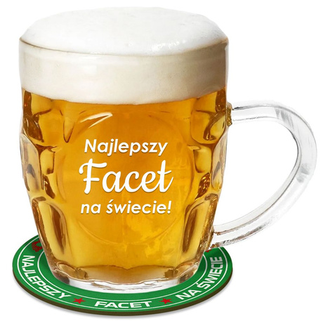 ZESTAW PREZENT DLA FACETA NA DZIEŃ CHŁOPAKA KUFEL DO PIWA + PODKŁADKA