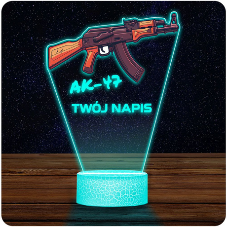 LAMPKA NOCNA LED 3D KARABIN BROŃ Karabinek AK-47 prezent dla dziecka URODZINY statuetka + pilot