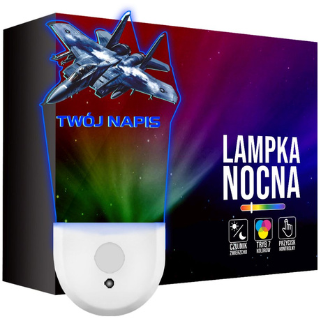 Lampka Nocna LED dla Dziecka SAMOLOT ODRZUTOWIEC kontaktu gniazdka CZUJNIK