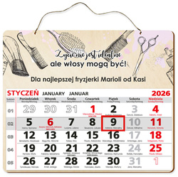 DREWNIANY KALENDARZ 2026 PREZENT FRYZJER FRYZJERKA POD CHOINKĘ ŚWIĘTA