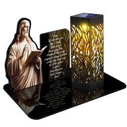 ZNICZ SOLARNY LED WIECZNY NA CMENTARZ GRÓB PODSTAWKA lampka JEZUS Chrystus