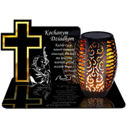 ZNICZ SOLARNY LED WIECZNY PODSTAWKA NA CMENTARZ GRÓB Krzyż EFEKT PŁOMIENIA DLA DZIADKÓW