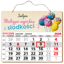 DREWNIANY KALENDARZ 2026 PREZENT CUKIERNIK UPOMINEK POD CHOINKĘ ŚWIĘTA