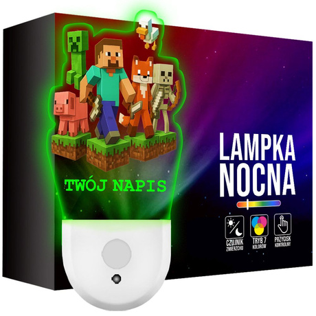 Lampka Nocna LED dla Dziecka Minecraft dla Gracza kontaktu gniazdka CZUJNIK