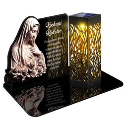 ZNICZ SOLARNY LED WIECZNY NA CMENTARZ GRÓB PODSTAWKA Maryja kwiaty DLA RODZICÓW