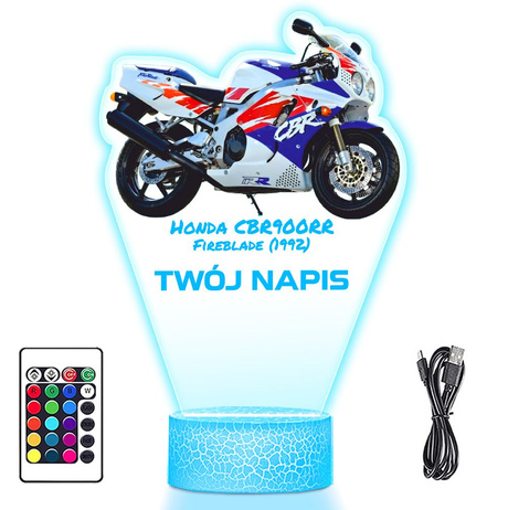LAMPKA NOCNA LED 3D Motor Ścigacz Honda CBR 900RR prezent dla dziecka URODZINY statuetka + pilot