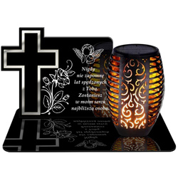 ZNICZ SOLARNY LED WIECZNY PODSTAWKA NA CMENTARZ GRÓB Krzyż EFEKT PŁOMIENIA