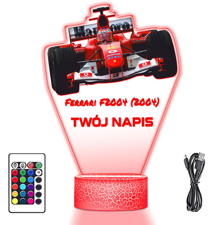 LAMPKA NOCNA LED 3D bolid Ferrari F2004 Formuła 1 prezent dla dziecka URODZINY statuetka + pilot