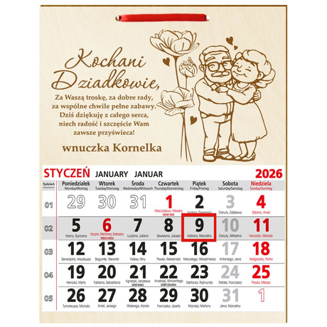 PREZENT NA DZIEŃ BABCI I DZIADKA DUŻY KALENDARZ PERSONALIZOWANY ŻYCZENIA 2026 DLA DZIADKÓW