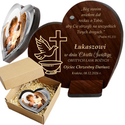 PREZENT NA CHRZEST - PAMIĄTKA CHRZTU piękny obraz ANIOŁEK OBRAZEK Z GRAWEREM