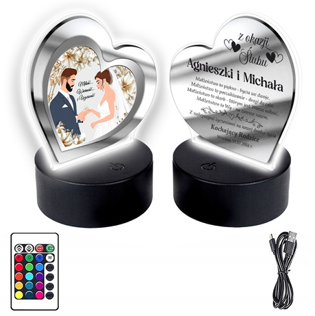 OBRAZEK LED PREZENT NA ŚLUB WESELE DLA PARY MŁODEJ NOWOŻEŃCÓW SERCE