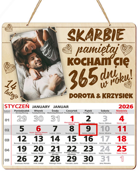 KALENDARZ 2026 PREZENT NA WALENTYNKI DLA ZAKOCHANYCH DLA ŻONY MĘŻA KOBIETY
