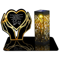 SOLARNY ZNICZ LED AŻUROWY PODSTAWKA STATUETKA NA CMENTARZ GRÓB DUŻA SERCE