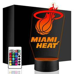 LAMPKA NOCNA LED MIAMI HEAT NBA KOSZ 3D + PILOT prezent URODZINY statuetka