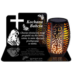 ZNICZ SOLARNY LED WIECZNY PODSTAWKA NA CMENTARZ GRÓB Krzyż EFEKT PŁOMIENIA DLA BABCI