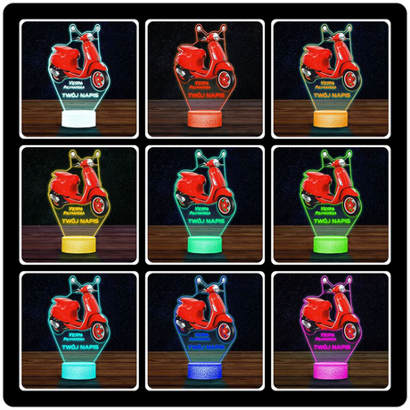 LAMPKA NOCNA LED 3D Motor Skuter Vespa Primavera prezent dla dziecka URODZINY statuetka + pilot