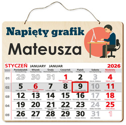 DREWNIANY KALENDARZ 2026 PREZENT PRACOWNIK BIUROWY POD CHOINKĘ ŚWIĘTA