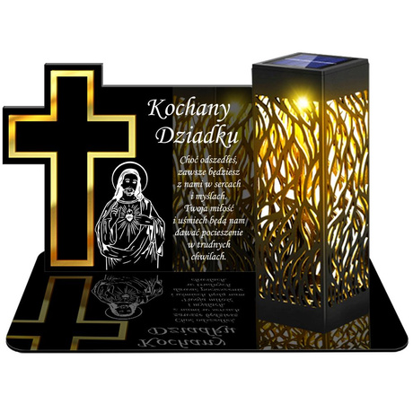 ZNICZ SOLARNY LED WIECZNY PODSTAWKA NA CMENTARZ GRÓB lampka Krzyż 3D DLA DZIADKA
