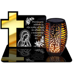 ZNICZ SOLARNY LED WIECZNY PODSTAWKA NA CMENTARZ GRÓB Krzyż EFEKT PŁOMIENIA