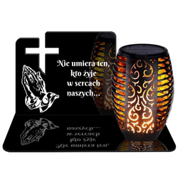 ZNICZ SOLARNY LED WIECZNY PODSTAWKA NA CMENTARZ GRÓB Krzyż EFEKT PŁOMIENIA