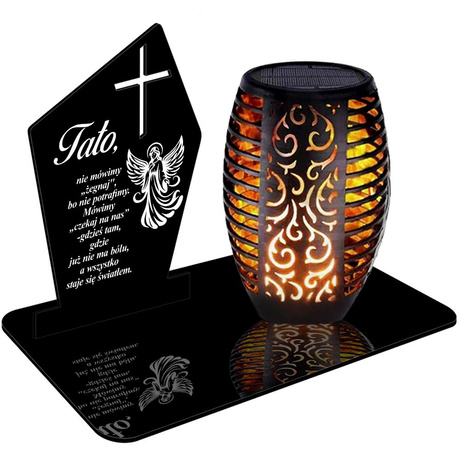 ZNICZ SOLARNY LED WIECZNY PODSTAWKA NA CMENTARZ GRÓB Krzyż EFEKT PŁOMIENIA dla Taty
