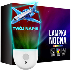 Lampka Nocna LED dla Dziecka SAMOLOT PASAŻERSKI kontaktu gniazdka CZUJNIK