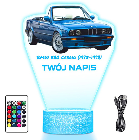 LAMPKA NOCNA LED 3D AUTO  BMW E30 Cabrio prezent dla dziecka URODZINY statuetka + pilot