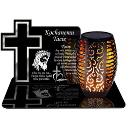 ZNICZ SOLARNY LED WIECZNY PODSTAWKA NA CMENTARZ GRÓB Krzyż EFEKT PŁOMIENIA DLA TATY