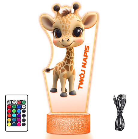 LAMPKA NOCNA LED 3D z imieniem ŻYRAFA ZWIERZĘ ZOO prezent dla dziecka URODZINY statuetka + pilot