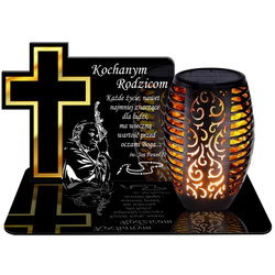 ZNICZ SOLARNY LED WIECZNY PODSTAWKA NA CMENTARZ GRÓB Krzyż EFEKT PŁOMIENIA DLA RODZICÓW