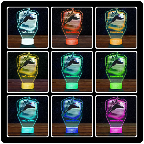 LAMPKA NOCNA LED 3D z imieniem SAMOLOT ODRZUTOWIEC prezent dla dziecka URODZINY statuetka + pilot