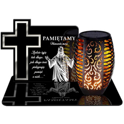 ZNICZ SOLARNY LED WIECZNY PODSTAWKA NA CMENTARZ GRÓB Krzyż EFEKT PŁOMIENIA