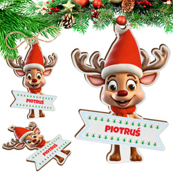 Bombka drewniana z imieniem RENIFER do paczek na święta Mikołaja choinkę