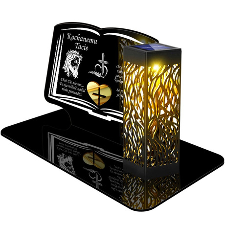 ZNICZ SOLARNY LED WIECZNY PODSTAWKA NA CMENTARZ GRÓB lampka Księga 3D DLA TATY