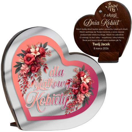 Dzień Kobiet prezent upominek OBRAZEK SERCE Kwiaty Z GRAWEREM statuetka
