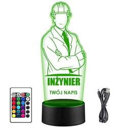 LAMPKA NOCNA LED INŻYNIER INŻYNIERA 3D + PILOT prezent URODZINY statuetka