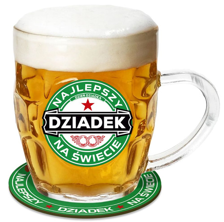 ZESTAW PREZENT DLA DZIADKA NA DZIEŃ DZIADKA KUFEL DO PIWA + PODKŁADKA