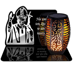 ZNICZ SOLARNY LED WIECZNY PODSTAWKA NA CMENTARZ GRÓB Papież EFEKT PŁOMIENIA