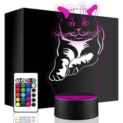 LAMPKA NOCNA LED KOT BRYTYJSKI KOTEK 3D + PILOT prezent URODZINY statuetka