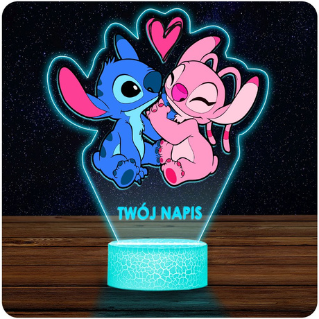 Lampka Nocna LED 3D z Imieniem Lilo i Stich Angel Prezent dla Dziewczynki