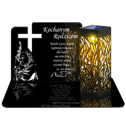 ZNICZ SOLARNY LED WIECZNY PODSTAWKA NA CMENTARZ GRÓB lampka Krzyż 3D DLA RODZICÓW