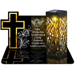 ZNICZ SOLARNY LED WIECZNY PODSTAWKA NA CMENTARZ GRÓB lampka Krzyż 3D