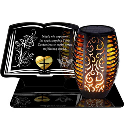 ZNICZ SOLARNY LED WIECZNY PODSTAWKA NA CMENTARZ GRÓB Księga EFEKT PŁOMIENIA
