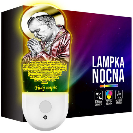 Lampka Nocna LED dla Dziecka Jan Paweł II Papież kontaktu gniazdka CZUJNIK