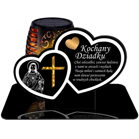 ZNICZ SOLARNY LED WIECZNY PODSTAWKA NA CMENTARZ GRÓB Serce EFEKT PŁOMIENIA DLA DZIADKA