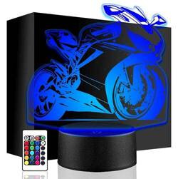 LAMPKA NOCNA LED ŚCIGACZ MOTOR 3D + PILOT prezent URODZINY statuetka