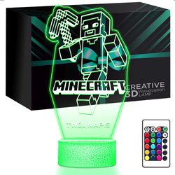 LAMPKA NOCNA LED 3D Minecraft Steve prezent dziecka URODZINY statuetka
