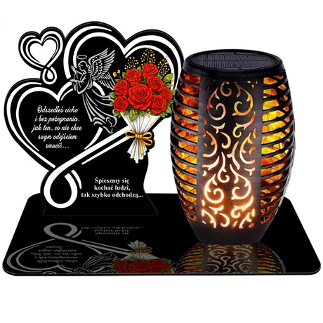 ZNICZ SOLARNY LED WIECZNY PODSTAWKA NA CMENTARZ GRÓB Kwiaty EFEKT PŁOMIENIA